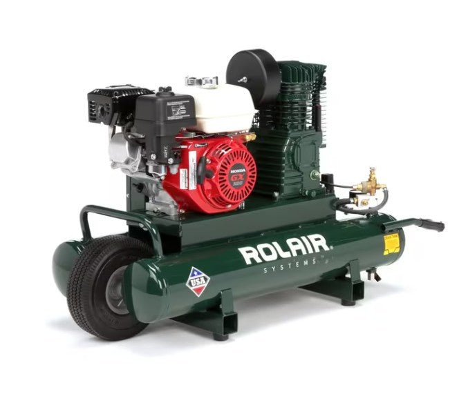 Rolair 6590HK18-0001 Air Compressor Wheeled 9 Gal. Gas 6.5 HP Honda GX200 Engine Single Stage Pump New