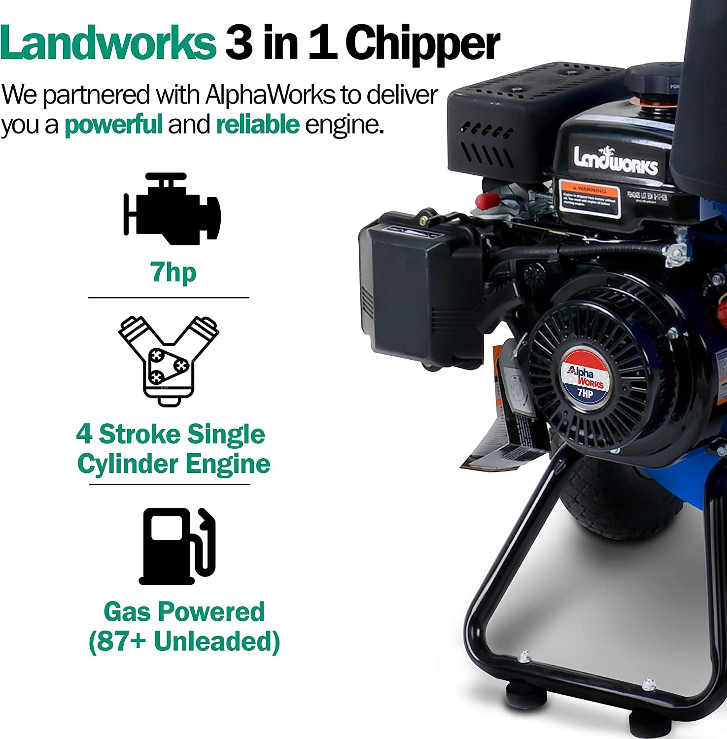 Landworks GUO009 7HP 3 in 1 Multi-Function 3" Inch Max Capacity Wood Chipper Shredder Mulcher New