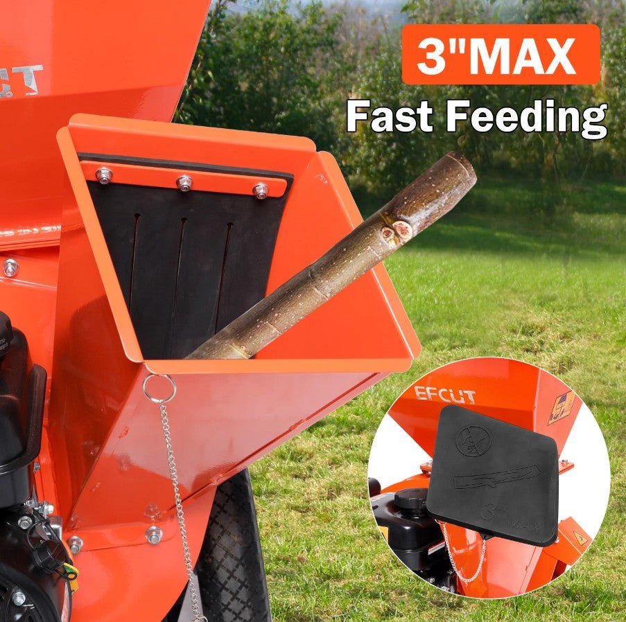 EFCUT EF-MF30 3-in-1 Wood Chipper 3" Shredder Mulcher 2 Hopper 7HP 212cc Horizontal 4-stroke Gas-Powered New