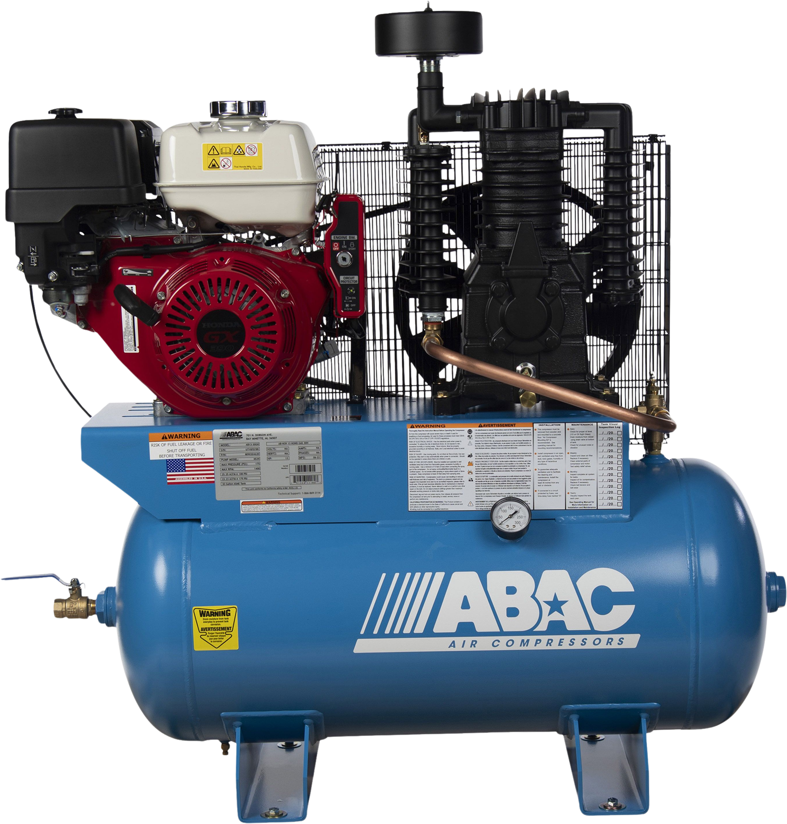 ABAC AB13-30GH Air Compressor 13HP Honda Gas Driven 175PSI 30 Gallon Two-Stage New
