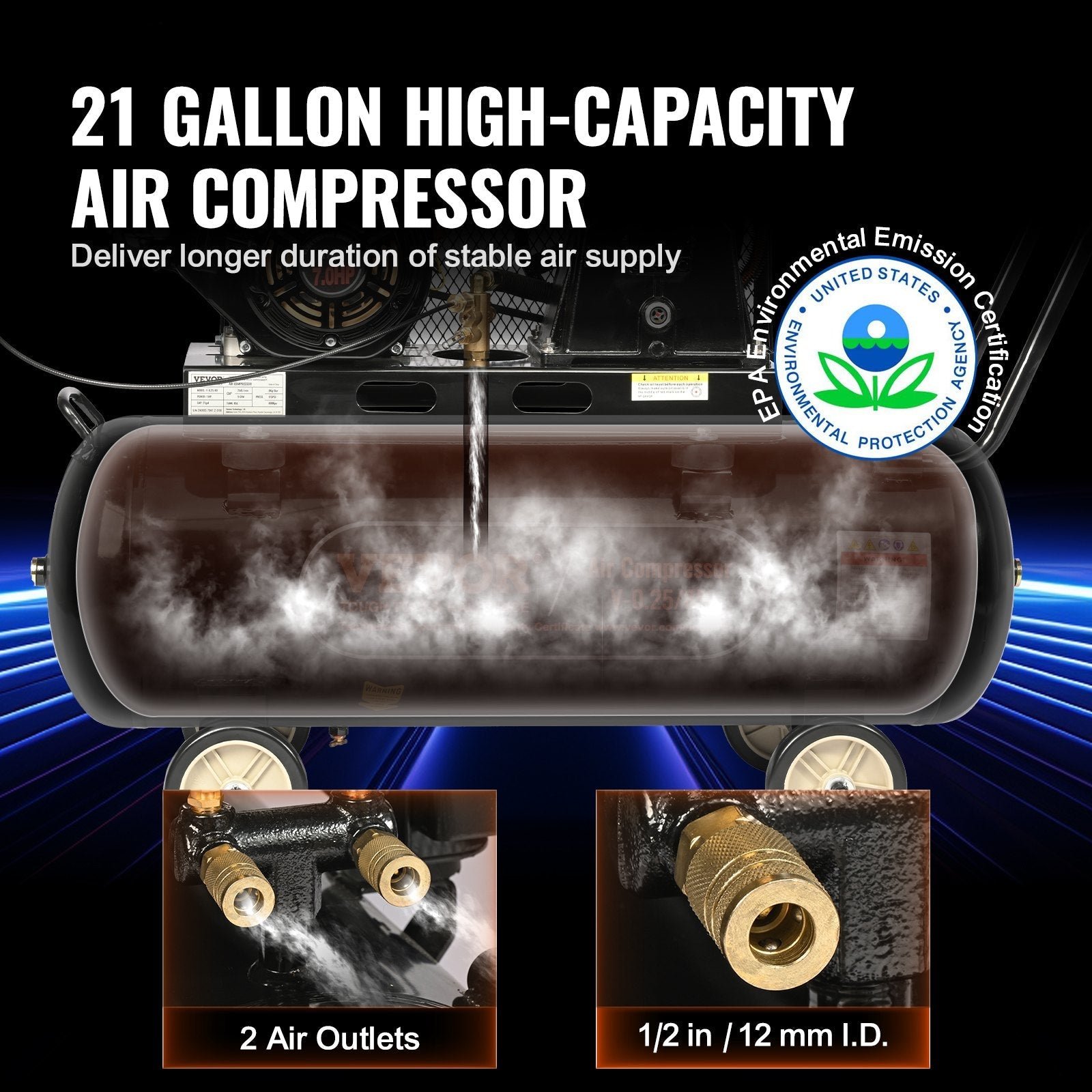 Vevor Air Compressor Gas Powered 9 CFM @ 115 PSI 7HP 21 Gallon New